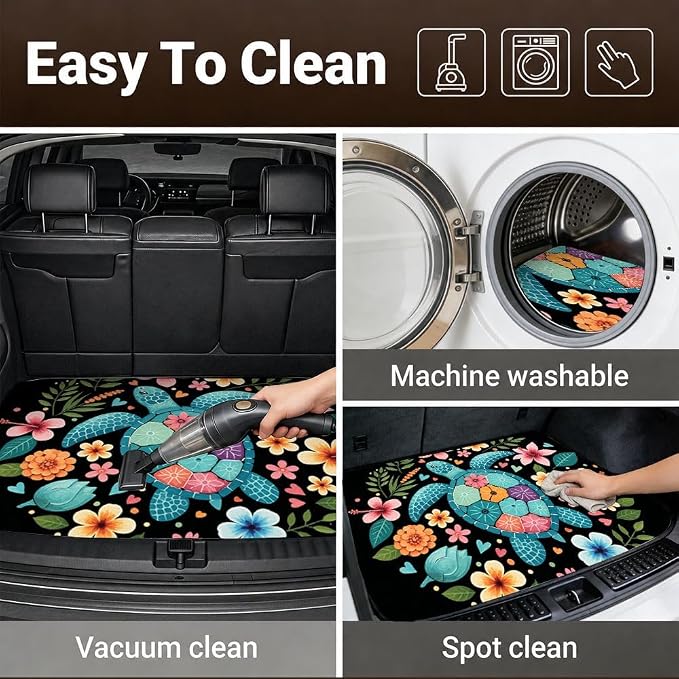 Car Trunk Mat for SUV, 31"x47" Colorful Floral Turtle Cargo Liner Protector | All Weather Universal Cargo Liners for Dogs, Car Accessory for SUVs/Sedan/Wagons, Durable Non-Slip Washable Rear Cargo Mat - Image 6