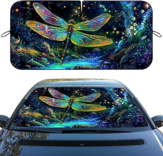 Dragonfly Car Windshield Sun Shade Sun Visor Protector, Universal Fit, 59L x 31.5W Inch, UV Protection, Easy to Use and Store by Unknown