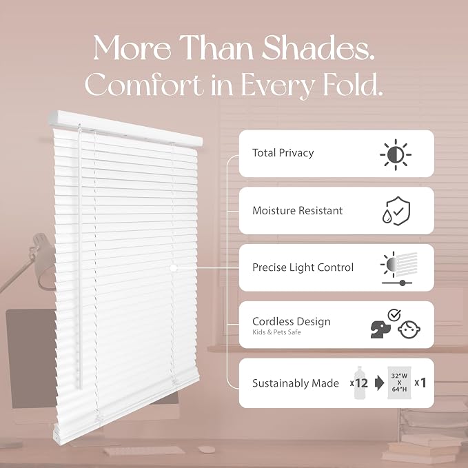 REGAL estate Damage-Free Peel and Stick Door Mini Blinds, White, 25 x 48 in | Damage-free removal, Ideal for renters and smooth doors, PeelMount adhesive design, Light filtering, Cordless 1 in slats - Image 4