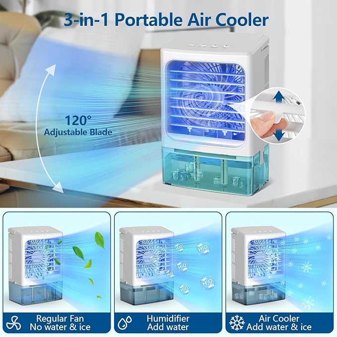 Portable Air Conditioners, 3 Speeds 2 Mist Modes Portable AC Unit with 900ml Water Tank,7-Color Lights Evaporative Cooler Blow Cold Air, Mini Car Cooling Fan for Bedroom RV Desk Office Indoor - Image 2