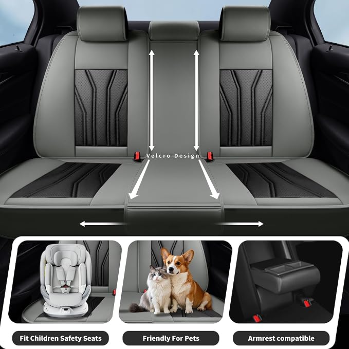 Fit Murano Car Seat Covers Premium Leather for Nissan Murano 2007-2025 2026. Waterproof， Breathable, Scratch-Resistant & All-Weather Seat Cushion Protector（2 Front Seats,Gray&Black - Image 3