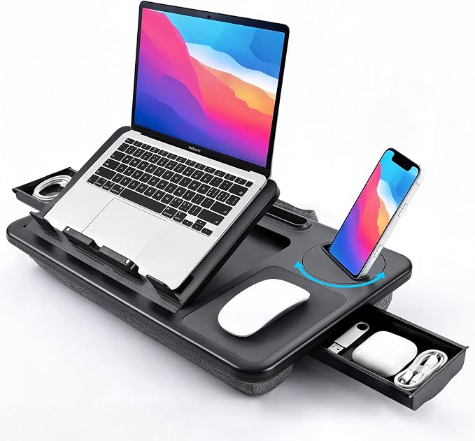 Adjustable Lap Desk with Cushion Stroage Rotatable Phone Stand | Laptop Lap Desk with 8 Angles Adjustable Mouse Pad and iPad Stand for Bed Couch Car Home Office, Fits up to 14" Laptop by Yotnufy