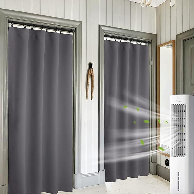 RYB HOME 2 Panels Blackout Doorway Curtains | Thermal Insulated, Privacy, Rod Pocket, Easy Installation, Drapes for Living Room Bedroom Dining Room, W42 x L80, Grey by RYBHOME