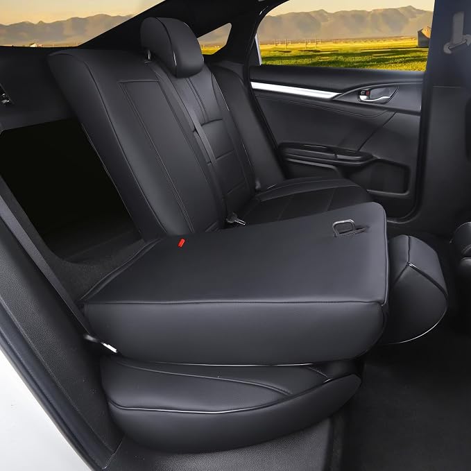 HKZ Custom Fit Civic Seat Covers for Honda Civic Sedan 2016 2017 2018 2019 2020 2021 EX,EX-L,EX-T,Touring,LX-P,Sport - 5-Seats Leather Full Set,Black - Image 9