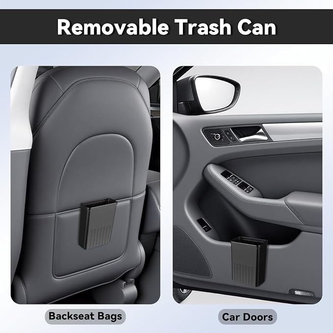 7-In-1 Car Seat Back Organizer with Cup Holders, Tissue Box, Removable Trash Can & Hooks, Multifunctional Car Seat Back Storage Box, Extra Headrest Cup Holder for Backseat (Black02) - Image 6
