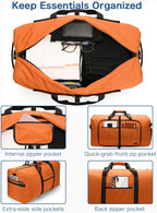 120L Foldable Waterproof Travel Duffel Bag for Men and Women with Shoe Compartment (Orange, EXTRA LARGE, 120L) - Image 3