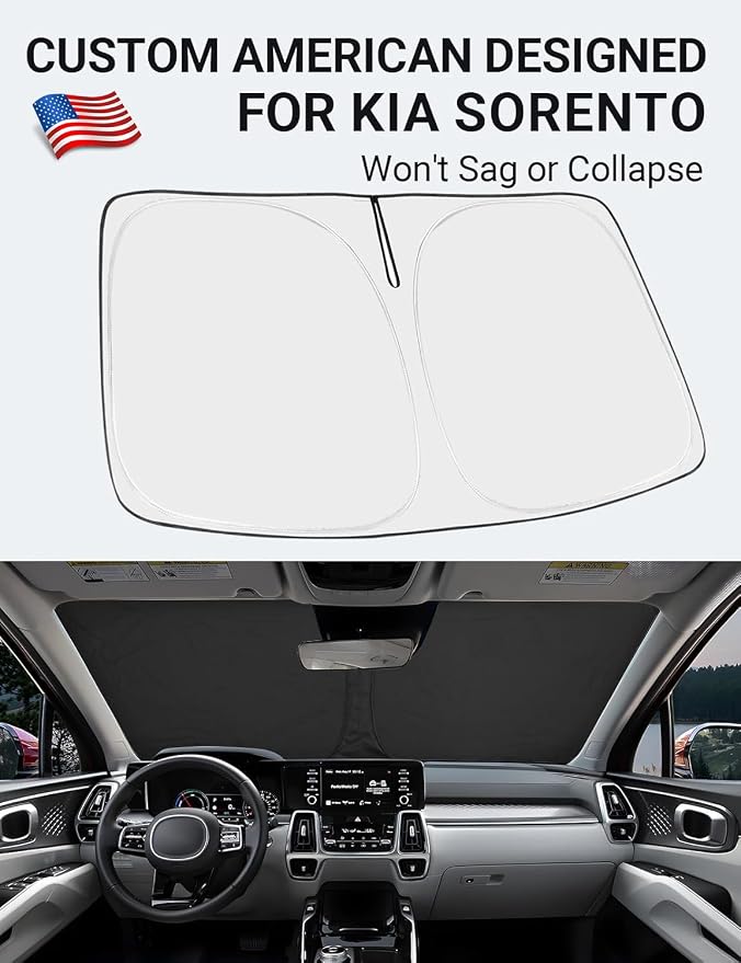 Proadsy Custom Fit 2021-2026 Kia Sorento Windshield Sun Shade, Blocks Heat | 240T Heat Shield, Drops Temp 54°F, Blocks 99% UV, Prevents Dashboard Cracking, Summer Parking & Beach Trips, Easy Twist-Fold - Image 2