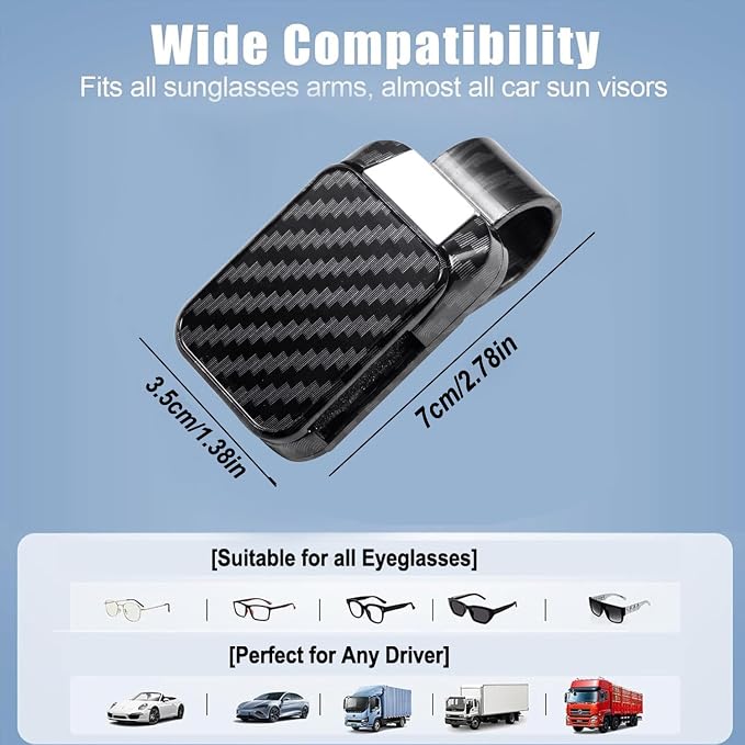2 Pack Car Sun Visor Sunglasses Clip, Carbon Fiber Finish Sunglass Holder | One-Handed-Operation Easy Access Storage for Driving,Universal Fits Anti-Scratch Car Sun Visor Accessories - Image 6