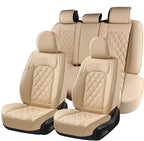 Coverado Leather Seat Covers, Car Seat Covers Full Set, Waterproof Faux Leather Beige Seat Covers, Car Seat Protectors 5 Seats, Automotive Seat Covers Universal Fit for Most Cars SUV Trucks, Beige by COVERADOAUTO