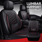 CAR PASS Luxury Nappa Leather Front Seat Covers, Water Resistant 3D Foam Seat Covers with Lumbar Support, Breathable Auto Seat Cover Airbag Compatible Universal Fit for Sedan SUV Van Truck, Black Red - Image 3