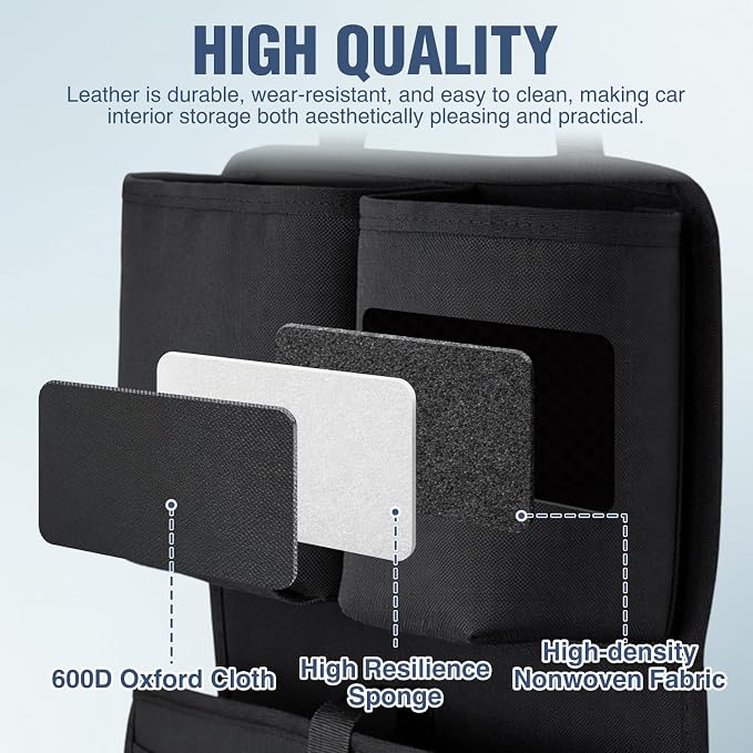 Nilight Car Seat Back Organizer 2PCS Black Oxford Fabric Universal | Multi Compartment Cup Holder Hanging Storage Bag Scratch Resistant Durable Design for Cars Vans SUVs MPVs Pickup Trucks - Image 3