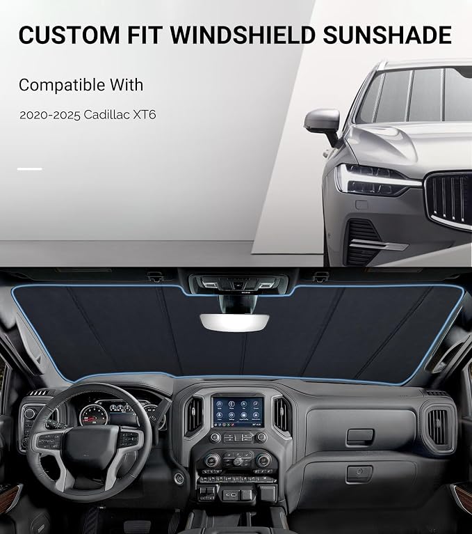 Pigenius Windshield Sunshade for Cadillac XT6 2020-2025 (Luxury 3-Row SUV), Premium Grey Leather Finish - Image 2