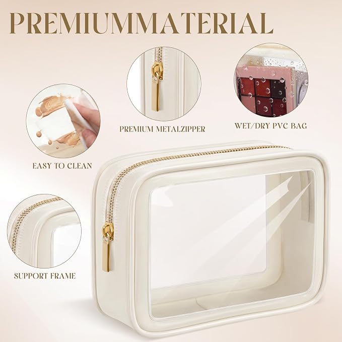 Hsei 12 Pcs Clear Makeup Bags Diaper Bag Organizer Travel Toiletry Bags with Zipper Clear Cosmetic Organizer Car Storage Pouch Bridesmaid Gift for Women Beach Vacation (Beige) - Image 3
