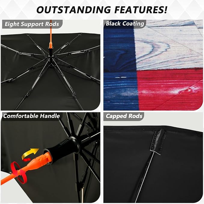 American Flag Windshield Sun Shade Umbrella The State Texas Wooden Foldable Car Front Window Sunshade Blocks UV Rays Heat Keep Vehicle Cool (55" x 27.5") - Image 2