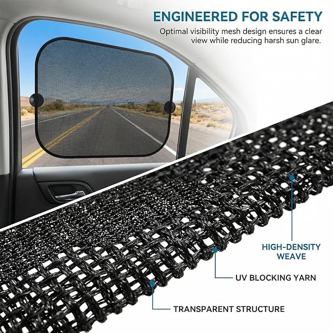 19.69 x 39.37 Inch Car Window Sunshade, Rear | mesh fabric, metal support frame, suction-cup mounting, twist-fold storage, UV and heat blocking - Image 4