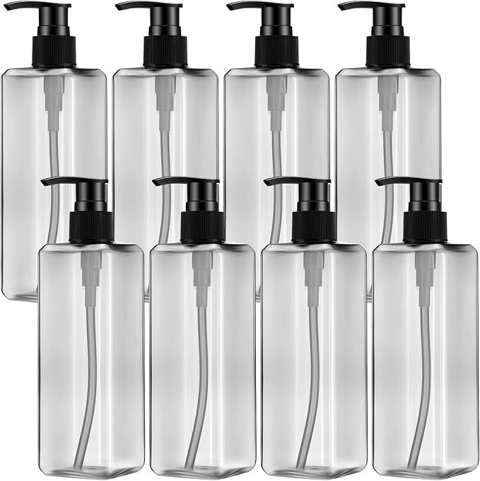 Didaey 8 Pcs Grey Plastic Bottles with Pump 16 oz Refillable Shampoo Dispenser Empty Body Wash Soap Conditioner Lotion Bottles for Bathroom, Kitchen Sink, Hotel, Salon, Cosmetic by Didaey