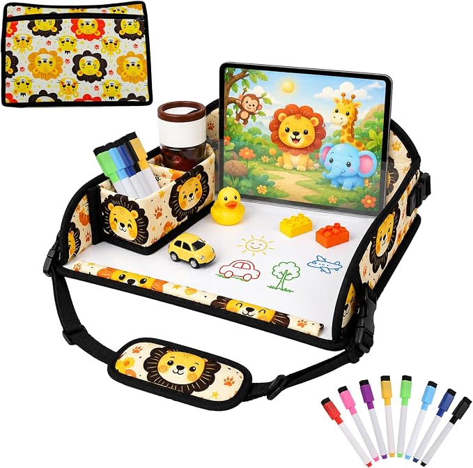 Kids Travel Tray for Car Seat, Toddler Car Seat Activity Tray, Kids Carseat Lap Table, Road Trip Essentials for Airplane, Lap Desk for Kid Roadtrip Activities, Lion by Unknown