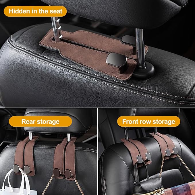 Car Purse Hook Purse Hook for Car Seats Headrest Car Seat Hooks,Heavy Duty Vehicle Organizer for Handbags, Groceries, Purses, Keep Car Tidy (Brown, 4 Pack) - Image 7