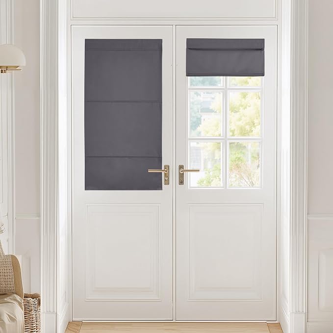 NICETOWN Grey Roman Shades French Door No Drill Curtain for Kitchen | Easy Installed Short Curtains, Thermal Insulated, Adjustable Roller Shade, Window Blind for Office, 1 Panel, 27" W x 48" L by NICETOWN