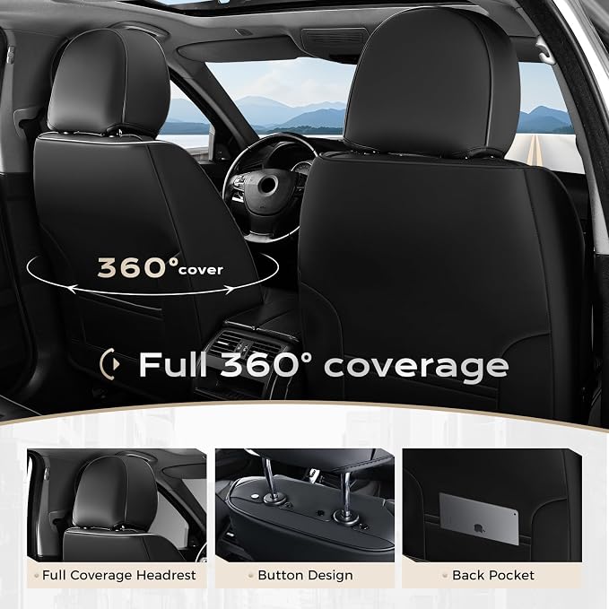 Coverado Car Seat Covers, Front Covers for Cars, Car Seat Cover Front Seats, Automotive Seat Cover, Waterproof, Leather Car Seat Cushion, Universal Interior Covers Seat Protectors for Most Cars - Image 4