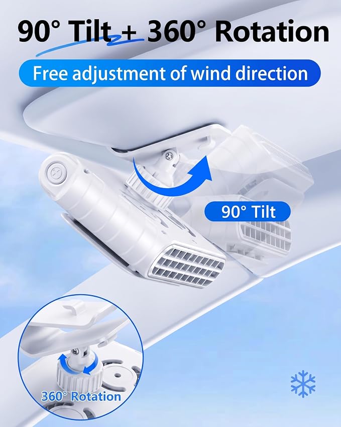 Car Clip on Fan for Sun Visor, 3000mAh Rechargeable Battery Powered Usb Fans That Blow Cold Air, Portable Car Cooling Fan for Cars without Ac, for Vehicle, Van, Suv, Rv, Truck, White - Image 4
