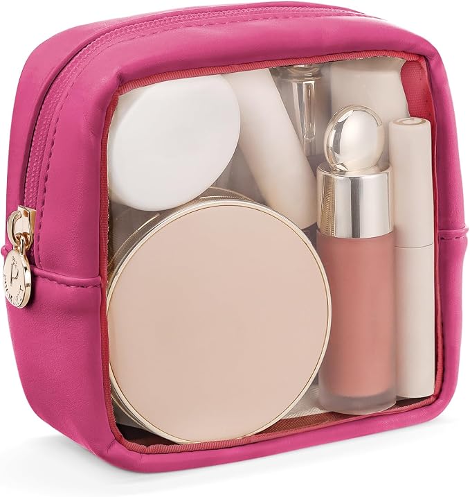 Clear Makeup Bag, Easy to Find Mini Makeup Bag for Purse, Travel Makeup Bag for Car, Compact Cosmetic Pouch for Daily Essentials,Hot Pink by Pocmimut