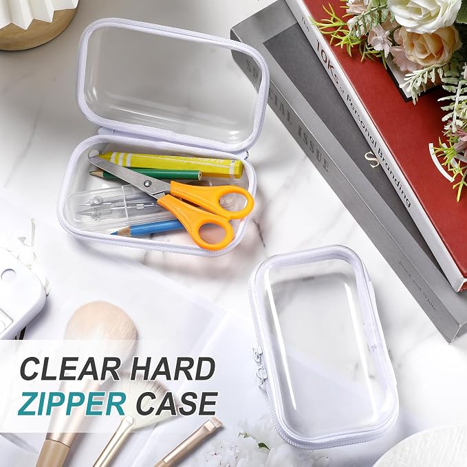 Ceenna 2 Pcs Clear Zipper Case Hard Shell Pouches,2 Mini | Multiple Sizes Plastic Makeup Bags Pencil Case Organizer Diaper Bag Pouches Clear Travel Toiletry Bag for Women - Image 5