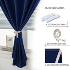 Thermal Blackout Curtains with Self-Adhesive Tape, No Rod No Drill Easy Install Window Cover for Bedroom Kitchen Dorm, 71" W x 59" L, Navy Blue, 2 Panels - Image 2