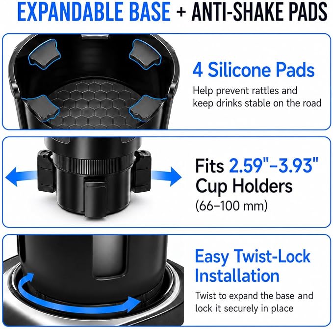 Magnetic Cup Holder Phone Mount for Car, Dual Cup Holder Adjustable Arm | 2-in-1 phone mount & cup expander, cleaner car, no interior damage, no suction, no adhesive, no vent clip, safer no-drop hold - Image 3