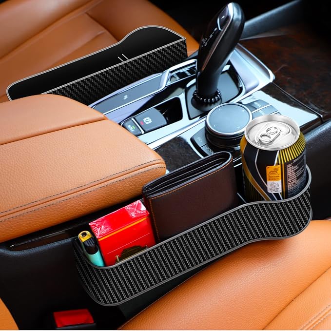 Car Seat Gap Filler Organizer, 2 Pack Multifunctional Auto Console Side Storage Box with Cup Holders 2 Seat Hooks for Drink, Car Organizer Front Seat for Holding Phone, Sunglasses - Image 6