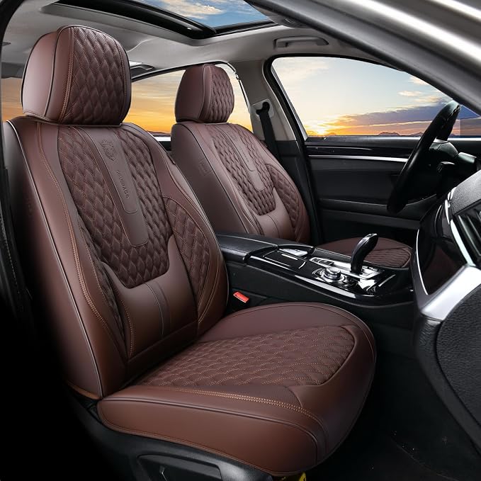 Coverado Car Seat Covers Full Set, 5 Seat Leather Seat Covers for Cars, Car Seat Protector with Lumbar Support, Waterproof Seat Covers Universal Fit for Most Cars SUV Trucks (Coffee) - Image 2