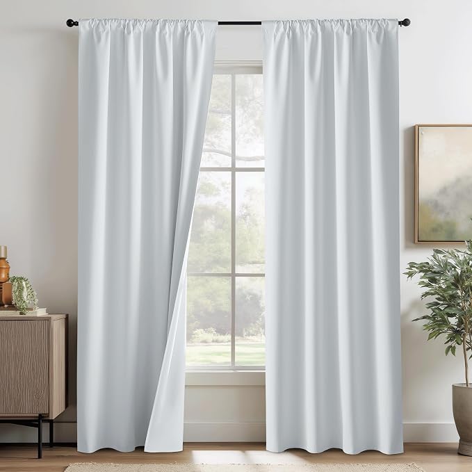 RYB HOME White 100% Blackout Curtains for Bedroom Living Room | Thermal Insulated, Heat & UV Blocking, Total Room Darkening, Privacy, Drapes for Cafe, W42 x L84, 2 Panels by RYBHOME