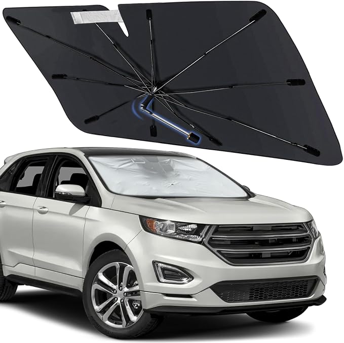 Windshield Sun Shade Umbrella for Ford Edge 2015-2026, Foldable Front Window Sunshade with 360° Rotating Shaft, Custom Fit Car Shades for Edge Accessories with UV & Heat Protection by Visufy