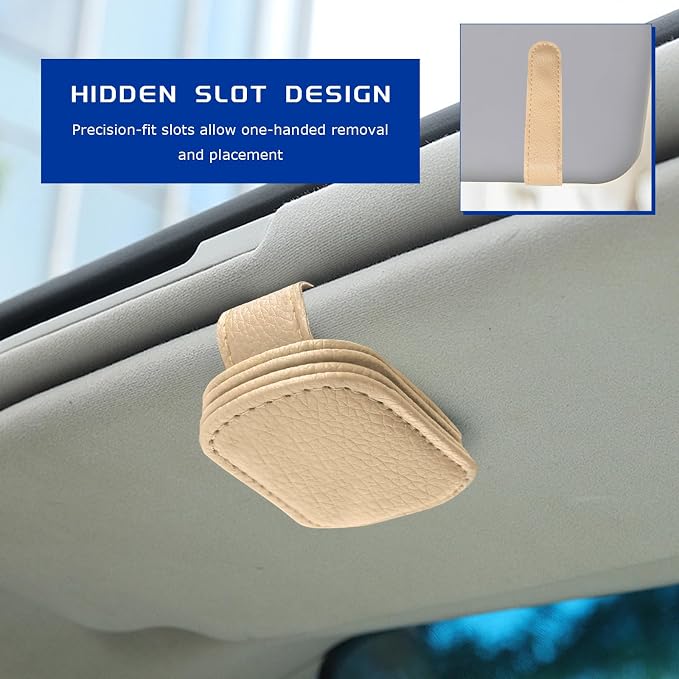 Sunglass Holder for Car, Magnetic Leather Glasses Holder Auto Ticket Card Clip, Sun Visor Eyeglass Hanger Interior Accessories for Sedan Truck SUV, Car Accessories (Beige) - Image 6