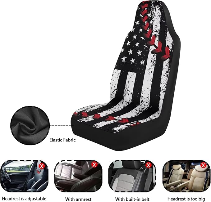 American Flag Car Front Seat Covers Baseball Stitch Car Seat Covers Set of 2 Removable Automotive Accessories Universal Fit for Cars,Sedans & SUVs - Image 6