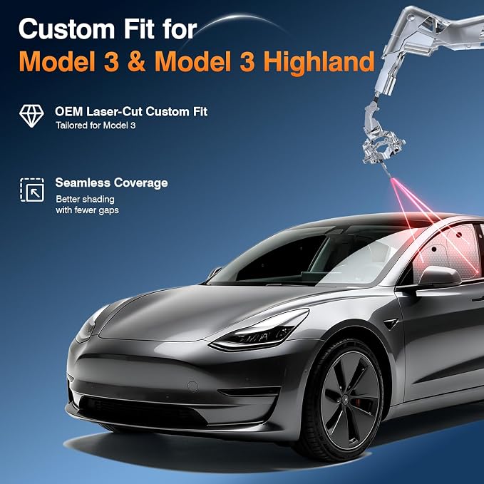 Custom Fit Tesla Model 3/Highland Side Window Sun Shade, Blackout 7PCS Set | Graphene honeycomb heat blocking fabric, blackout privacy, strong suction cups, foldable storage for baby, pets and camping - Image 6