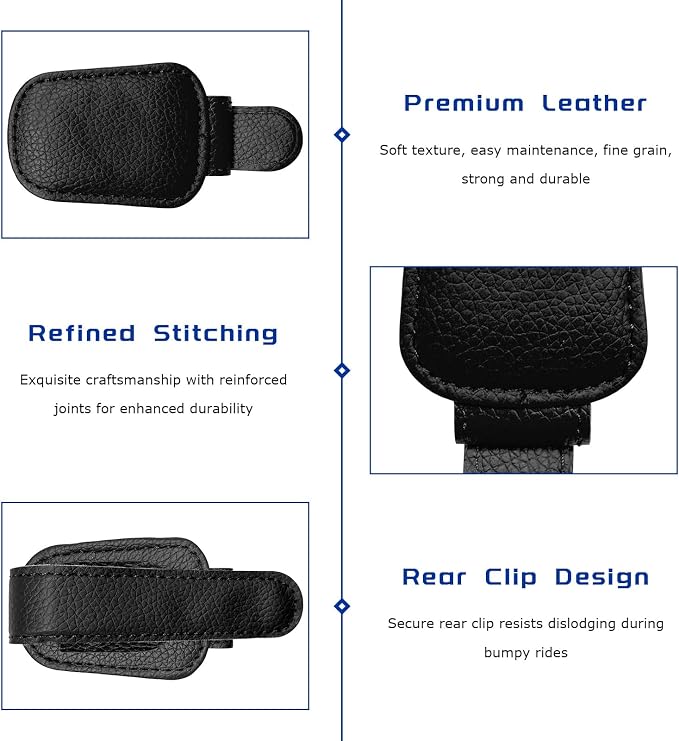 2 PCS Sunglass Holder for Car, Magnetic Leather Glasses Holder Auto Ticket Card Clip, Sun Visor Eyeglass Hanger Interior Accessories for Sedan Truck SUV, Car Accessories (Black) - Image 3