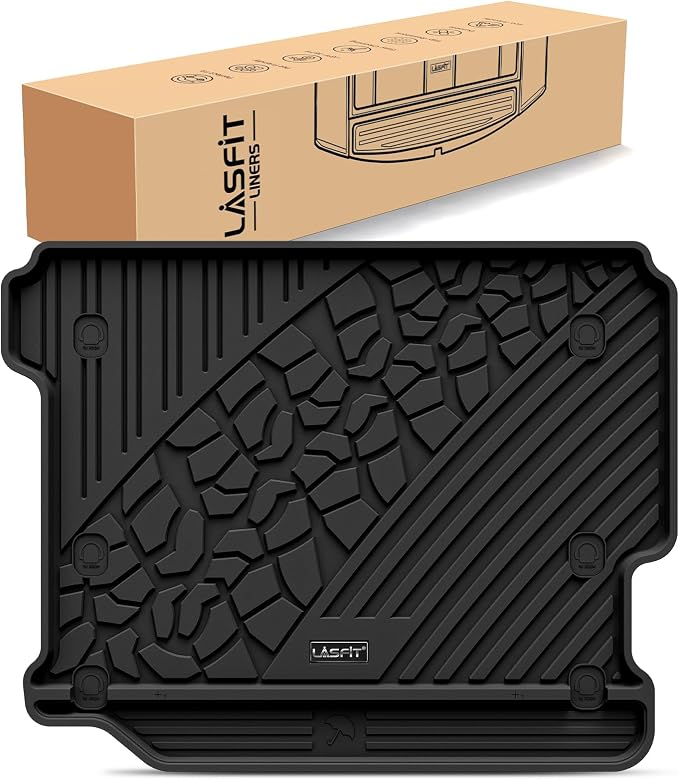 LASFIT Cargo Mat for Jeep Wrangler JL 2018-2026 4 Doors Without SUBWOOFER | Not for JK/Not PHEV/Not 2-Door, All Weather, TPE, Custom Fit, Trunk Mat, for Flat Load Floor, Gas Type, Black by LASFIT