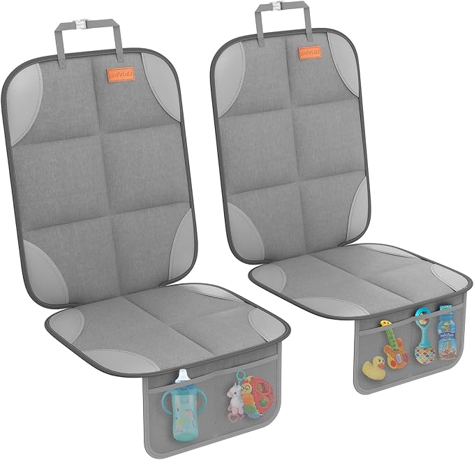 SMART ELF 2 Pack Car Seat Protector-600D Fabric Waterproof (Light Grey) | Baby/Pets for Child Car Seat with Thicily Padded and Non-Slip Backing Mesh Pockets, Universal Size - Sedan SUV Truck - Image 3