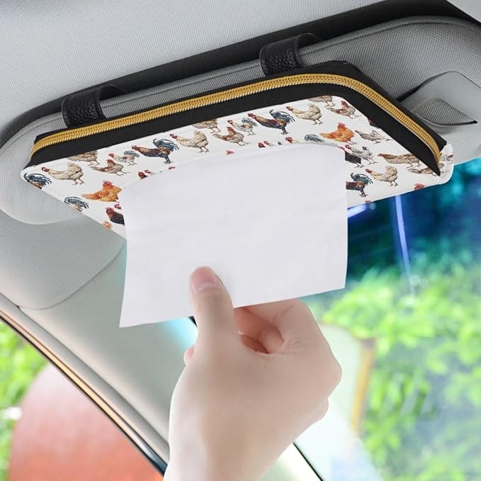 Biyejit 2 Pack Car Tissue Holder, Rooster Pattern Car Decorative Hanging Napkin Case, PU Leather Tissue Box for Car Sun Visor, Backseat - Image 3