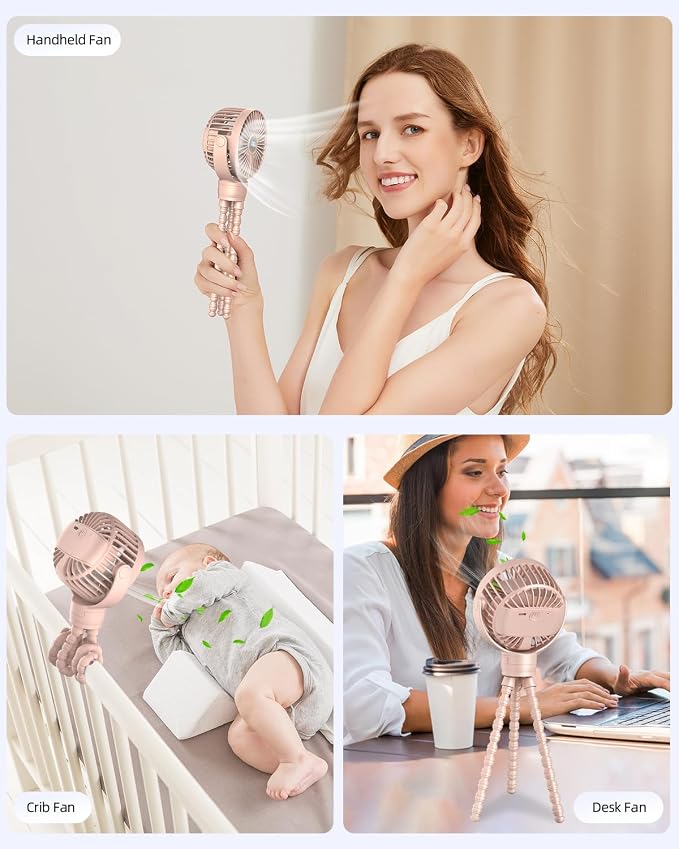 KIDEE Portable Stroller Fan, Personal Baby Fan Battery Operated, LED Display, Small Clip on Fans USB Rechargeable, Mini Desk Fans for Outdoor Travel Car Seat - Image 8