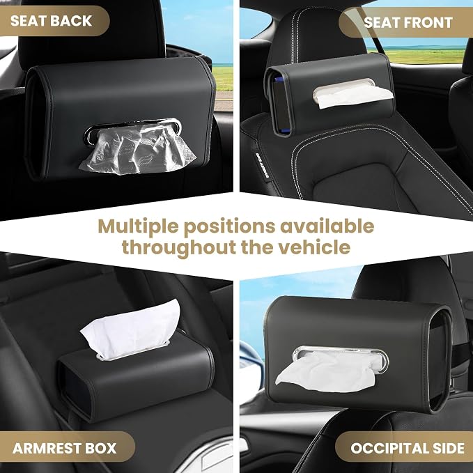 WHHMK Large Car Tissue Holder, Refill Easily Clamshell Opening, Black 1PC | Tissue Box Cover Keep Car Tidy, Premium PU Leather Backseat Napkin Rectangle Organizer in Auto, Fits 100-150 Count Tissues - Image 5