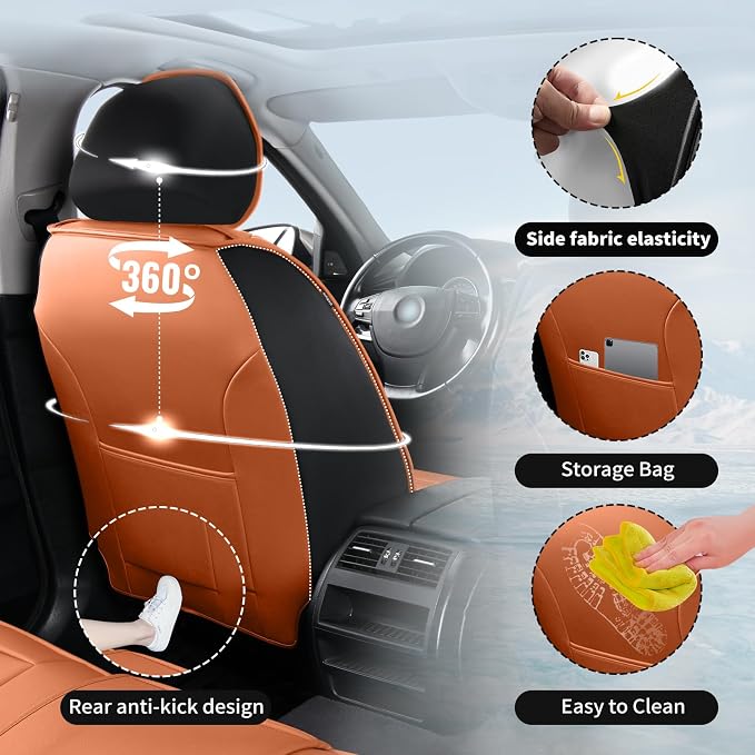 Fit Venza Premium Leather Car Seat Covers for Toyota Venza 2009-2025 2026 - Waterproof，Breathable，All-Weather Seat Cushion Protecto & Airbag Compatible, 2 Front Seat Brown - Image 8