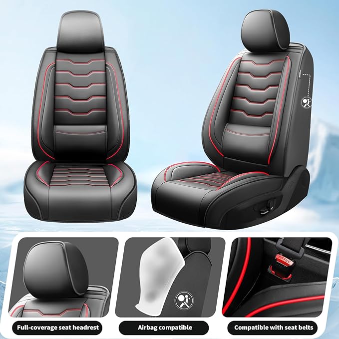 Fit Maxima Car Seat Covers Premium Leather for Nissan Maxima 2011-2025 2026. Waterproof， Breathable, Scratch-Resistant & All-Weather Seat Cushion Protector（Full Set,Red Line Black - Image 2