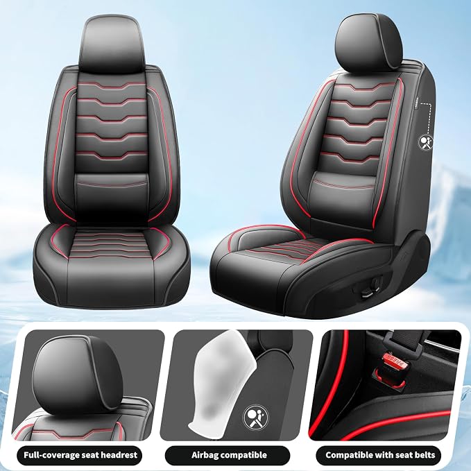 Fit Rogue Car Seat Covers Compatible with Nissan Rogue 2014-2026 - Premium Leather Waterproof Breathable，All-Weather Seat Cushion Protecto & Airbag Compatible （2 Front Seat, Red Line Black - Image 2