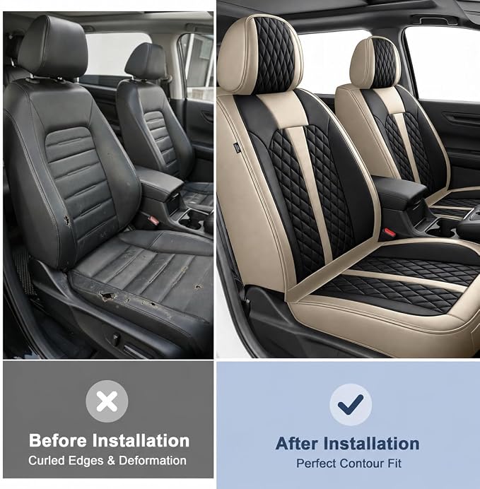 IKABEVEM Custom for Honda CR-V Car Seat Covers Full Set 2023 2024 2025 2026 LX;EX;EX-L;Sport;Touring;Special Edition & Hybrid Model Luxury Faux Leather Seat Protector Interior Accessories(Black&Beige) - Image 8