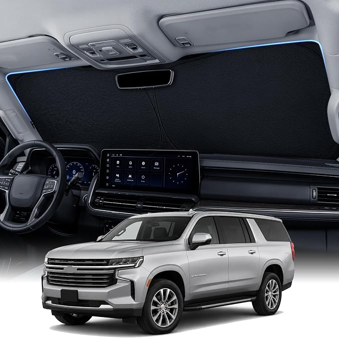 Large Windshield Sun Shade for Chevrolet Suburban 2021-2026, 100% Light Blocking, Advanced Multi-Layer Heat & UV Protection, 3D Scanned Custom Fit, Keeps Cabin Cooler, Foldable SUV Accessories by Zanch