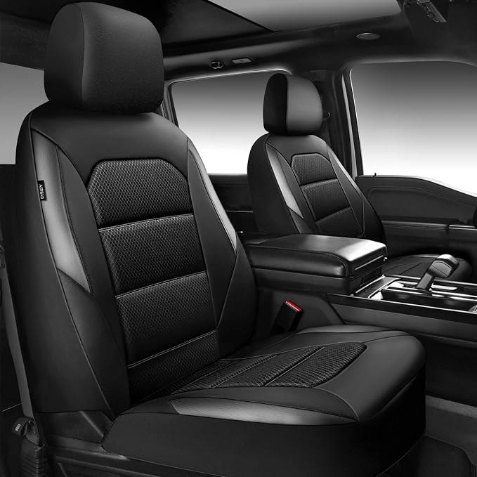CAR PASS Memory Foam Car Seat Covers,Air Cool Mesh Thick Seat Covers Front Seats,Gray Metal Film Leather Seat Cover for Car,Universal Automotive Comfort for Most Car,Truck,Airbag Compatible,Black/Grey by CARPASS