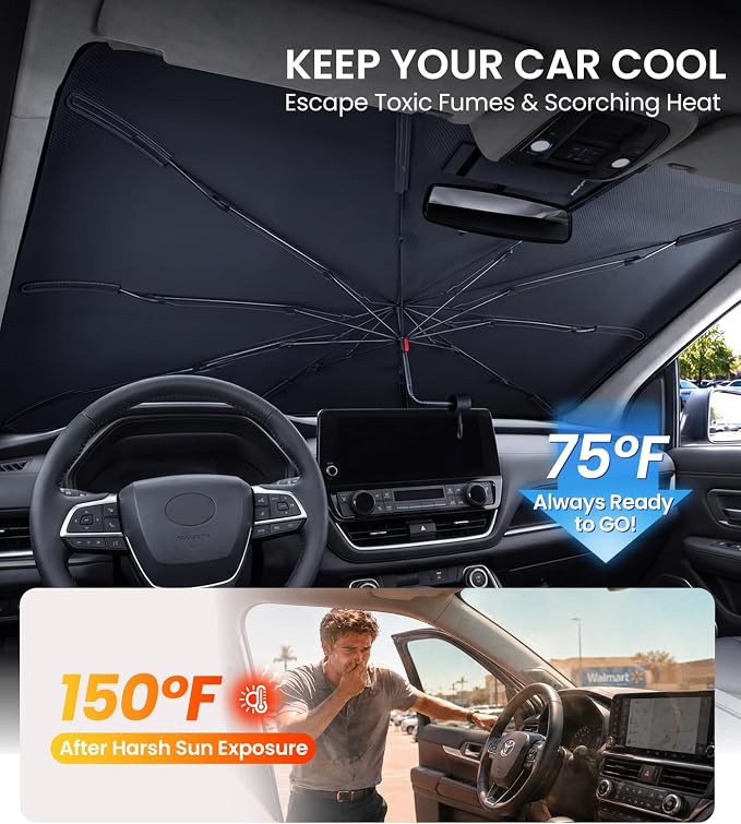 Zanch Windshield Sun Shade Umbrella: Custom Fit for Toyota Grand Highlander & Highlander [Interior Protection, Up to 75℉ Cooler] Reflective Heat Shield, Scratch-Free, Foldable Front Sunshade Umbrella - Image 2