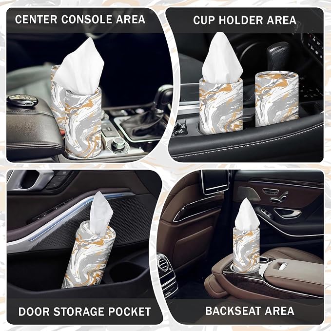 Arttown Car Tissue Holder for Cup Holder Facial Tissues 12 Pack Marble | Modern Bulk 3-Ply,Refillable Marble Print Cylinder Tissue Boxes,Fit Car Home Office School (600 Sheets Total,50 Sheets Each) - Image 5